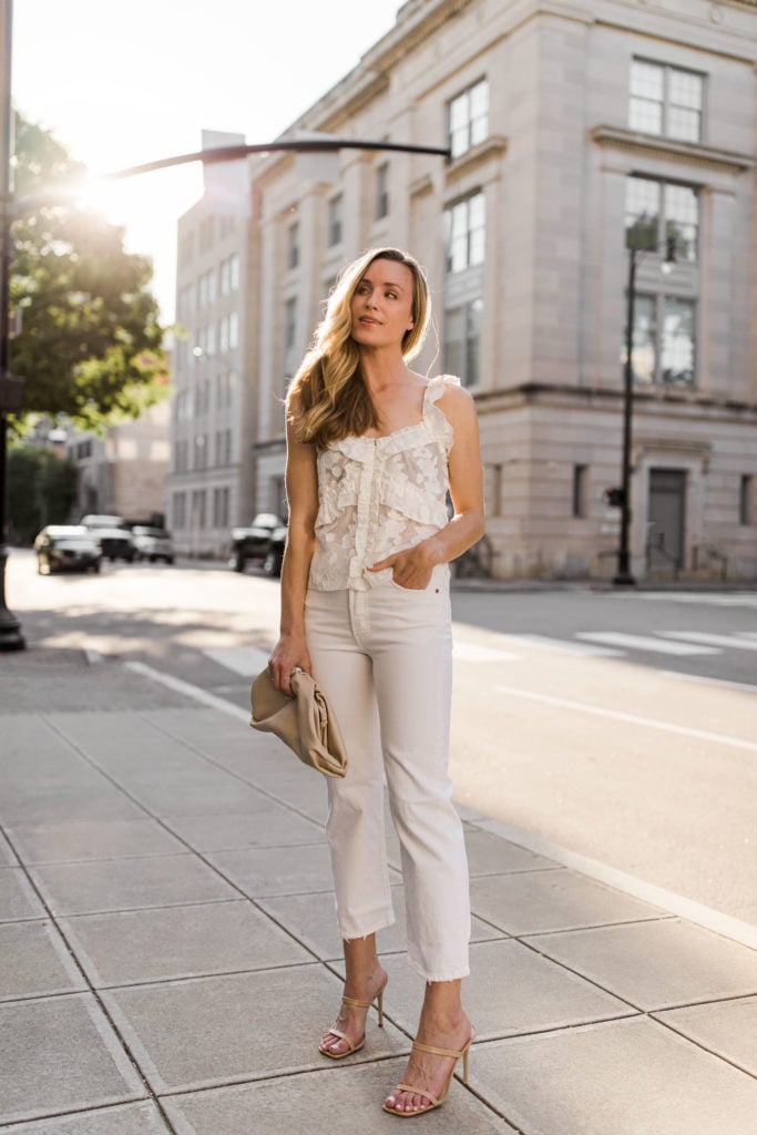Elegant White Lace Camisole with Straight-Leg Jeans Elegant White Lace Camisole with Straight-Leg Jeans — Neutral Summer Outfits 2027