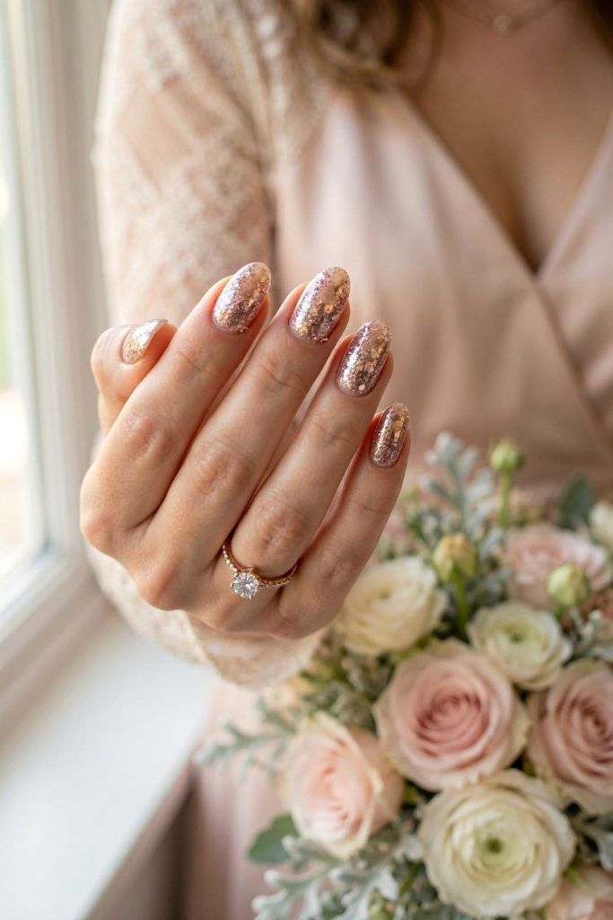 Rose Gold Glitter Oval Nails Rose Gold Glitter Oval Nails — Anniversary Nails 2027