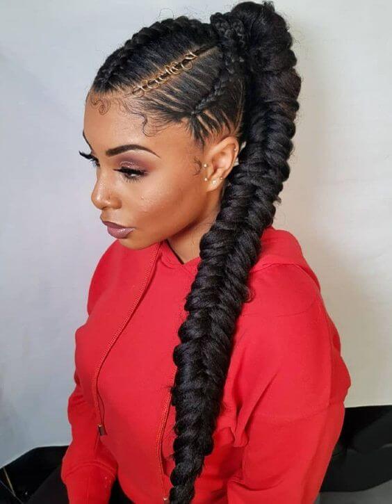 Black Fishtail Braid Ponytail With Cornrows Black Fishtail Braid Ponytail With Cornrows — Braided Ponytail 2027