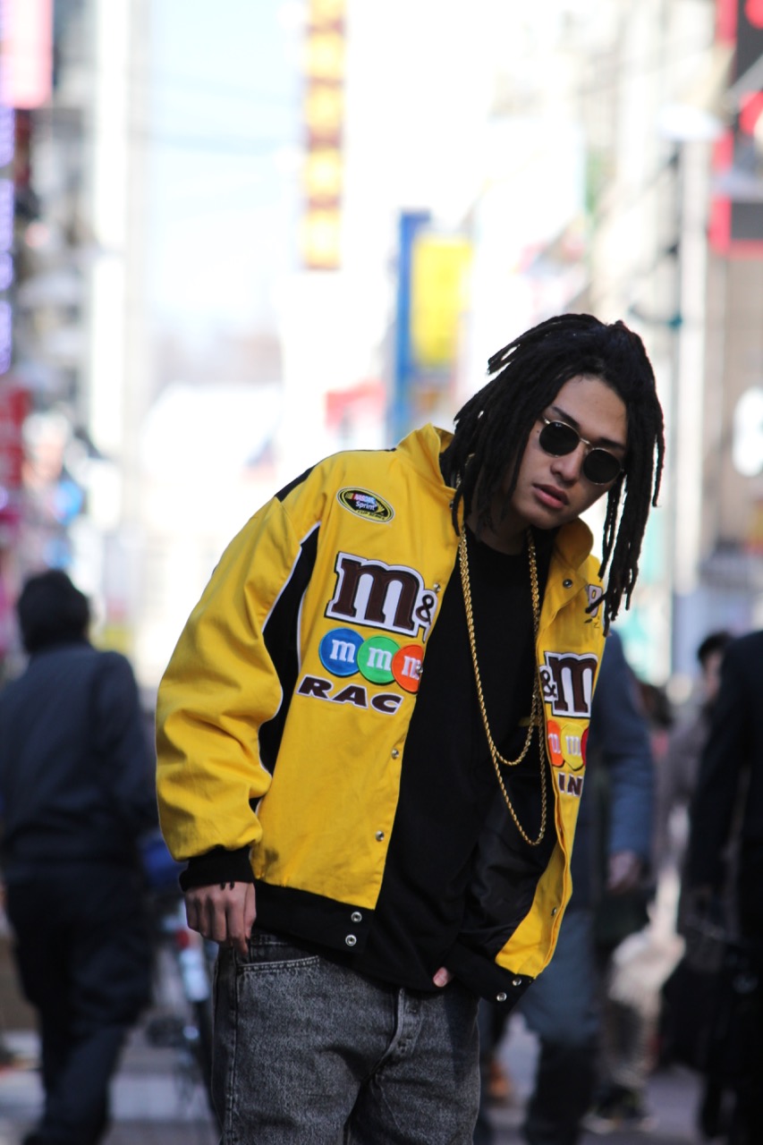 Yellow M&M's Bomber Jacket with Grey Jeans — NASCAR Outfits 2027