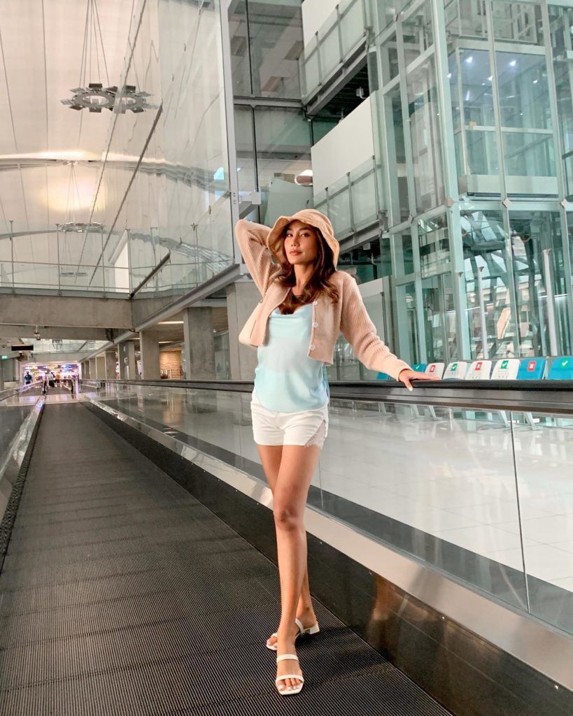 Beige Cardigan and Light Blue Camisole for Travel Arrival Beige Cardigan and Light Blue Camisole for Travel Arrival — Thailand Outfits 2027