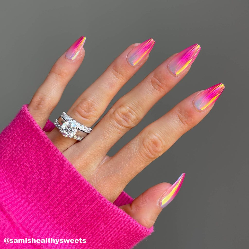 Iridescent Neon Gradient Stiletto Nails Iridescent Neon Gradient Stiletto Nails — Summer Coffin Nails 2027