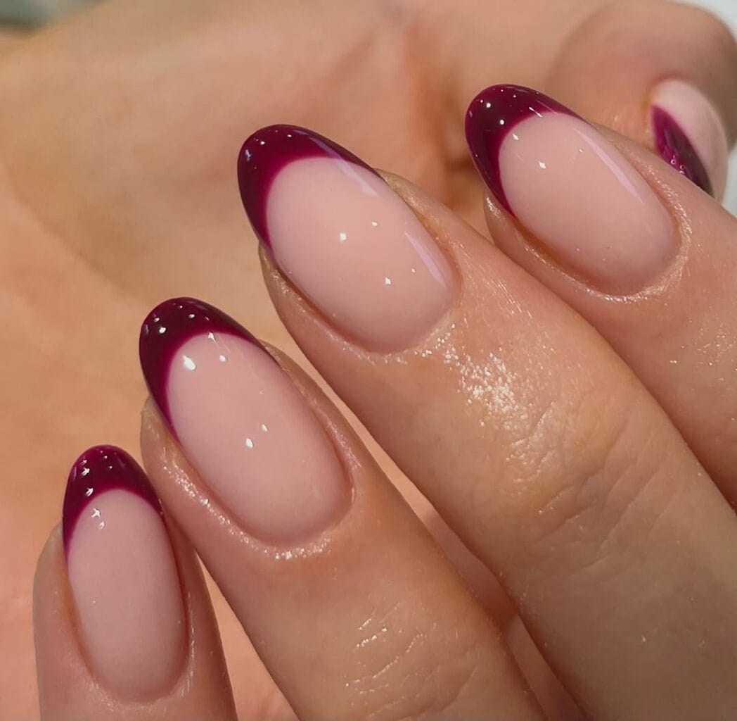 Deep Red French Pink Oval Nails Deep Red French Pink Oval Nails — Fall French Tip Nails 2026