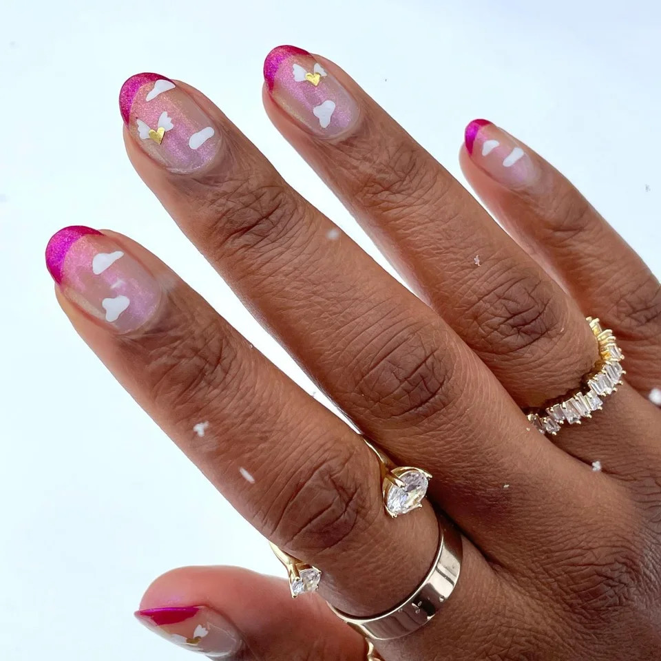 Watercolor Pink and Purple Nails with Hearts Watercolor Pink and Purple Nails with Hearts — Mismatched Heart Nails 2027