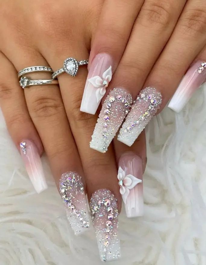 Glossy Rhinestone Texture Visual Idea Glossy Rhinestone Texture Visual Idea — Long Wedding Nails 2027