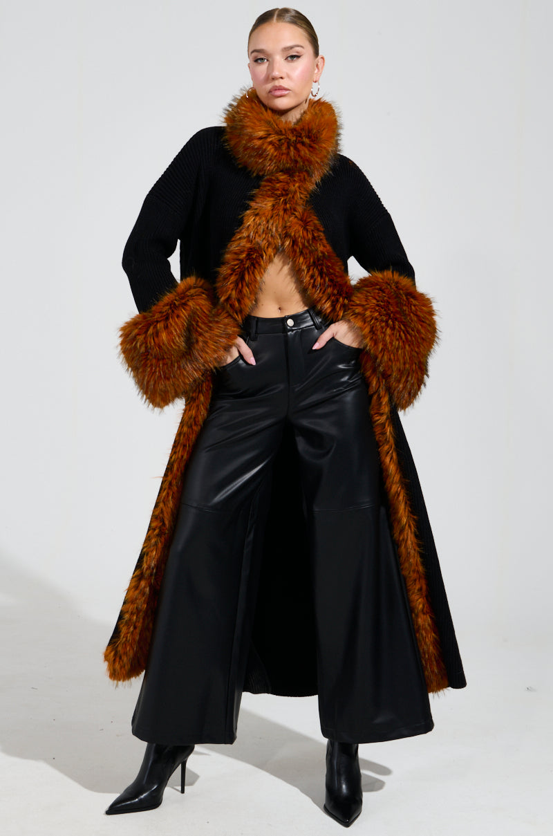 Longline Faux Fur Trimmed Cardigan for Glamorous Winter Evenings — Dressy Winter Outfits 2027