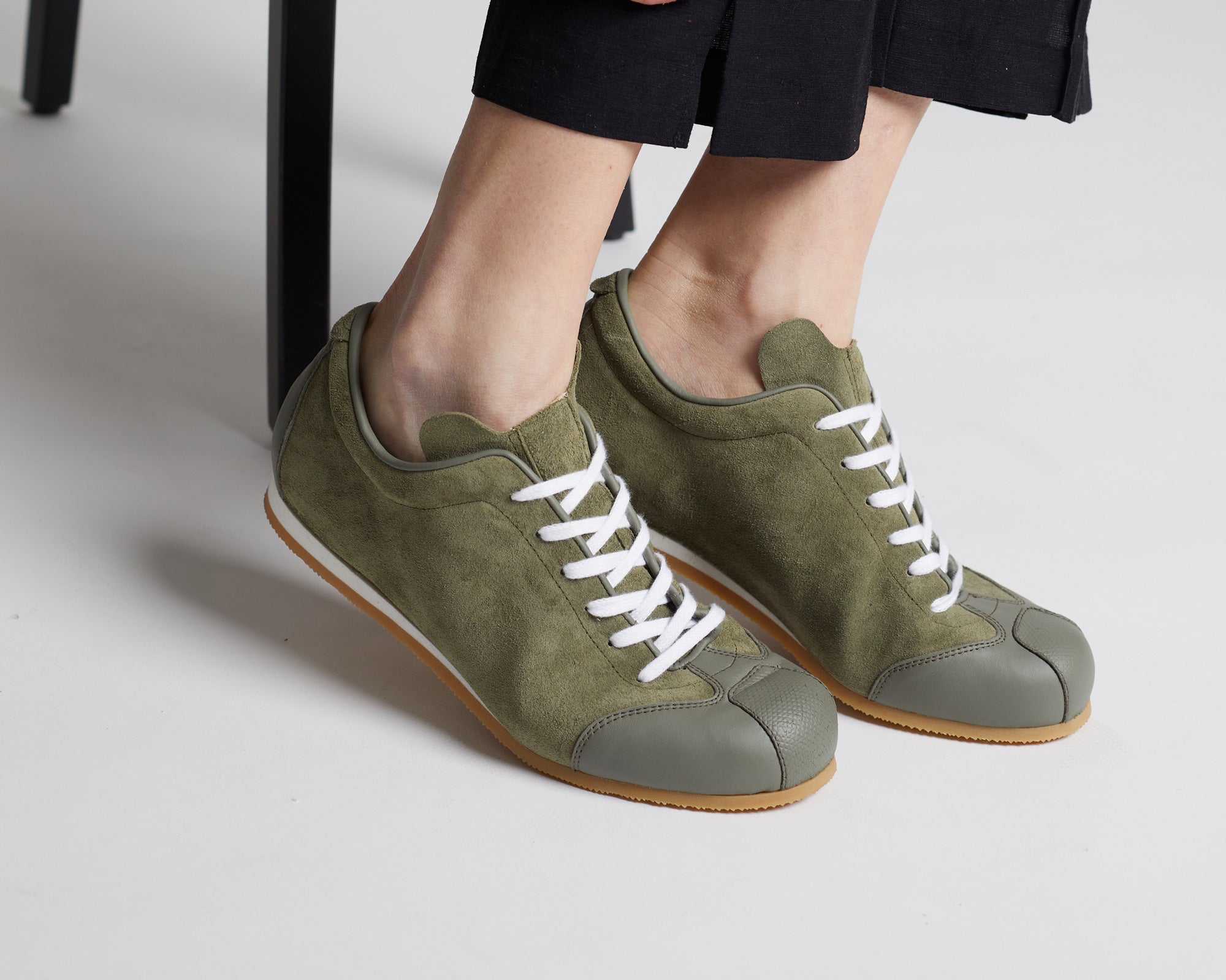 Olive Green Suede Retro Sneakers with Gum Soles Olive Green Suede Retro Sneakers with Gum Soles — Retro Sneakers Outfits 2027