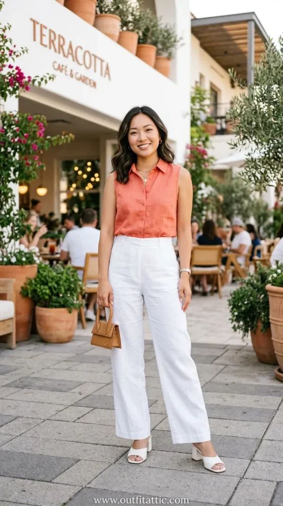 White Block Heel Sandals Outfit Idea White Block Heel Sandals Outfit Idea — Date Night Blouse Outfits 2027