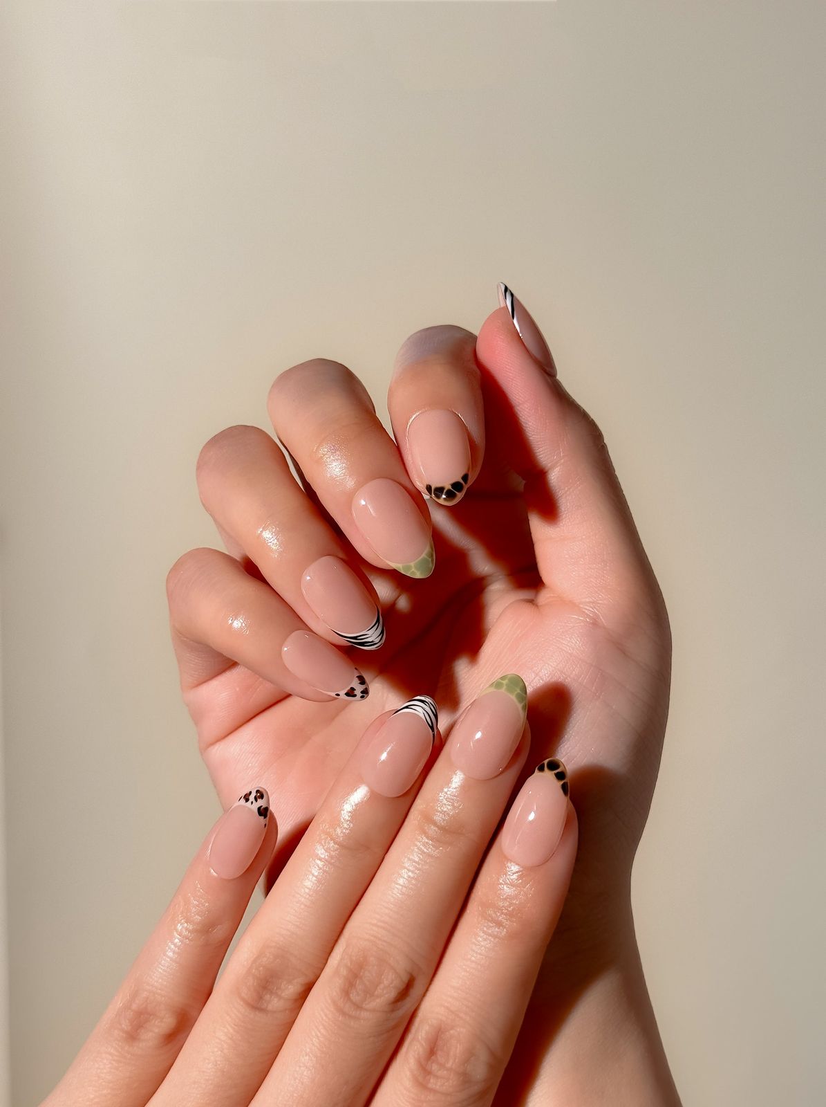 Mixed Pattern French Tip Almonds — Almond Nails 2027 for Chubby Fingers