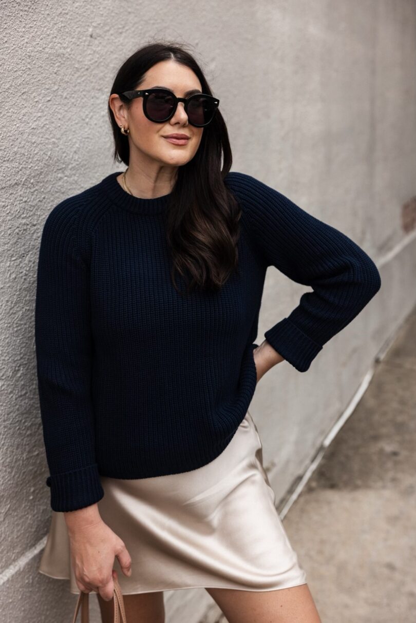 Minimalist Cream Knit Sweater and Silk Slip Skirt — Sweater and Skirt Outfits 2027