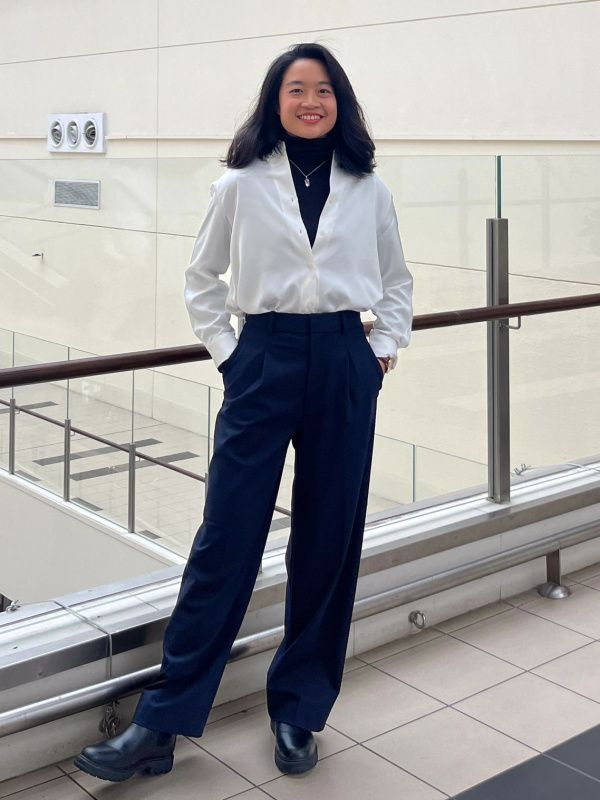 Black Boots Outfit Idea Black Boots Outfit Idea — Navy Blue Pleated Pants Outfits 2027