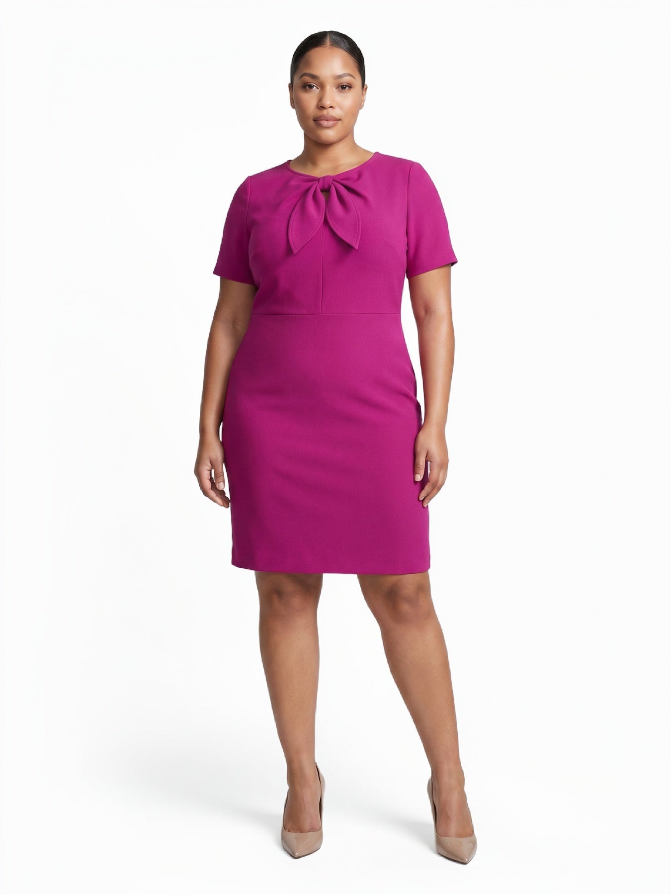 Chic Fuchsia Crepe Shift Dress for Professional Settings — Curvy Dresses 2027