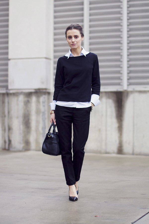 Layered Crewneck Sweater and Black Trousers Layered Crewneck Sweater and Black Trousers — Casual Work Outfits 2027