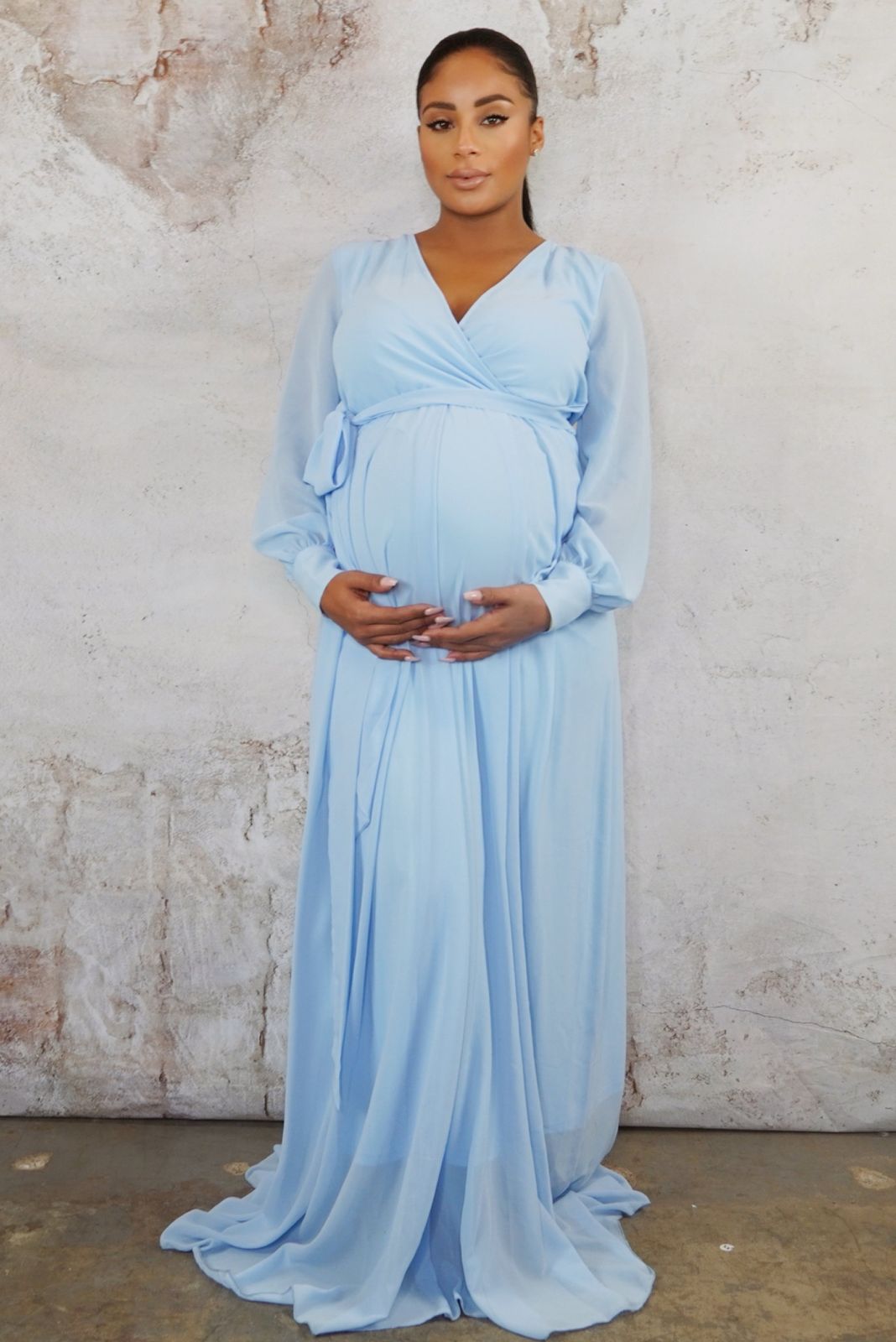 Light Blue Chiffon Maternity Wrap Gown Light Blue Chiffon Maternity Wrap Gown — Baby Shower Dress 2027 for Guest