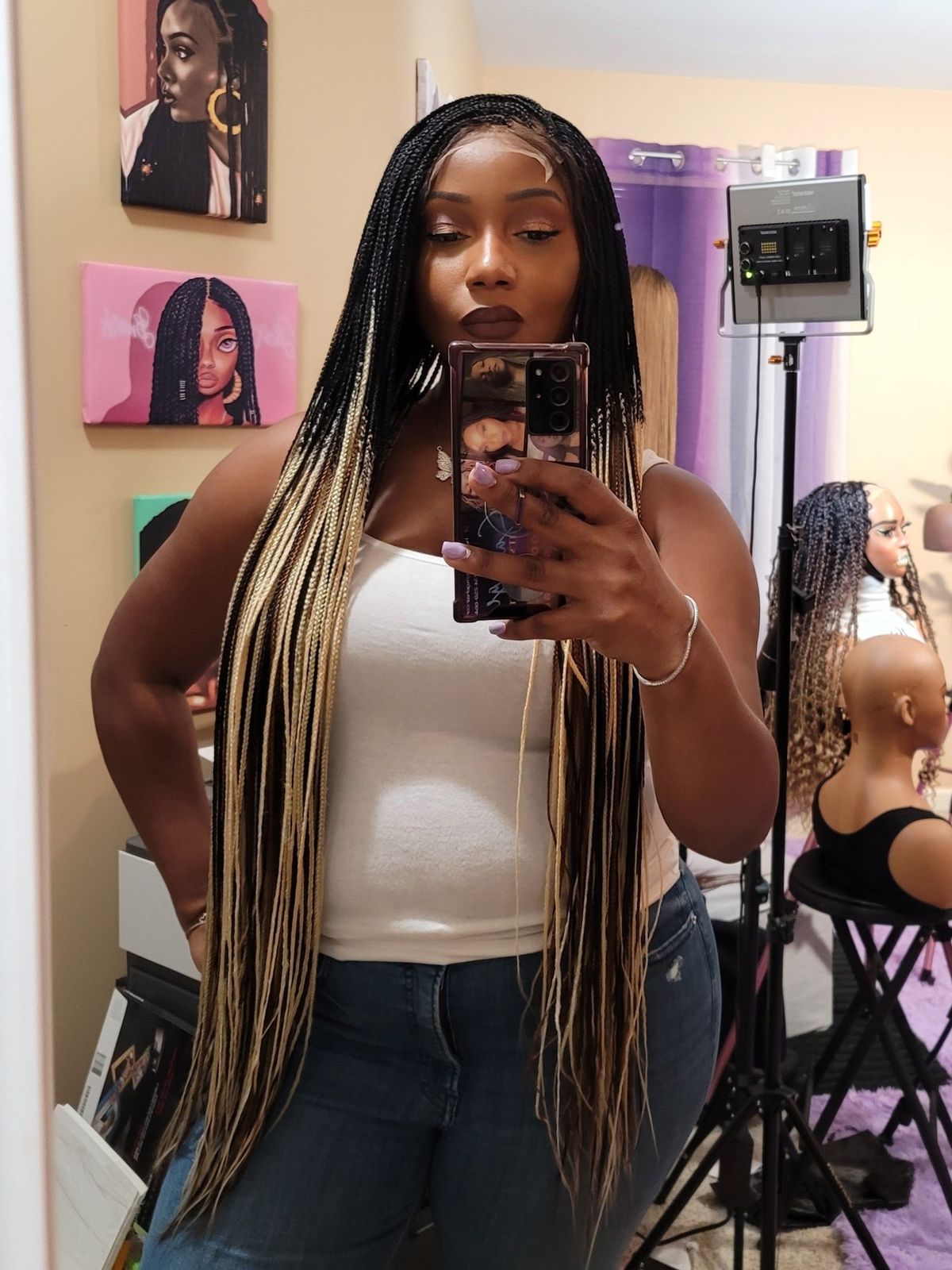 Uniform Black to Blonde Ombre Braids — Long Box Braids With A Middle Part — Ombre Knotless Braids 2027