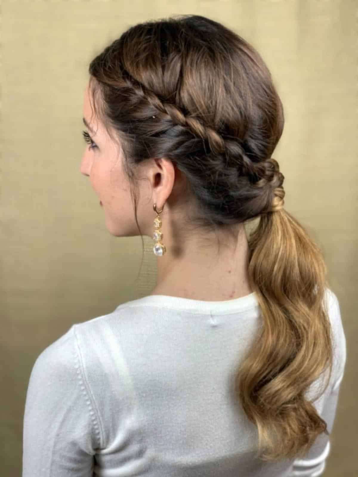 Braided Low Ponytail With Side-Swept Bangs Braided Low Ponytail With Side-Swept Bangs — Second Day Hairstyles 2027