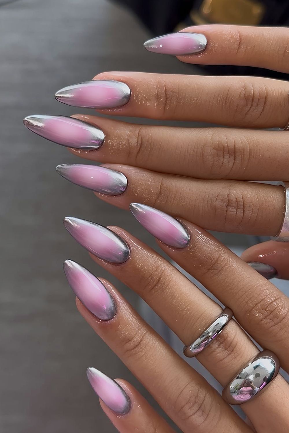 Pink Aura with Silver Chrome Edge Pink Aura with Silver Chrome Edge — Pearl Aura Nails 2027