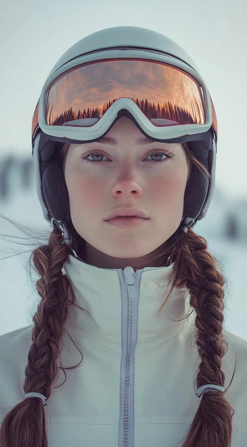 Medium Brown Braids Under Ski Helmet Medium Brown Braids Under Ski Helmet — Ski Hairstyles 2027
