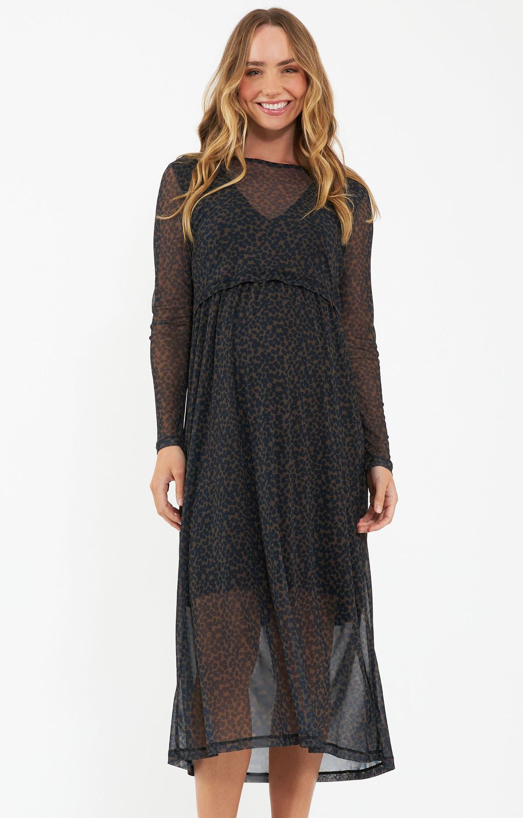 Animal Print Sheer Mesh Midi Dress for Evening Animal Print Sheer Mesh Midi Dress for Evening — Midi Dresses 2027 for Nursing Moms