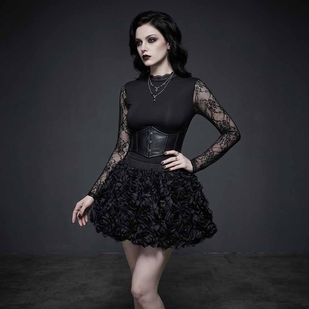 Lace Top, Leather Corset, and Ruffled Mini Skirt Lace Top, Leather Corset, and Ruffled Mini Skirt — Goth Lace Outfits 2027