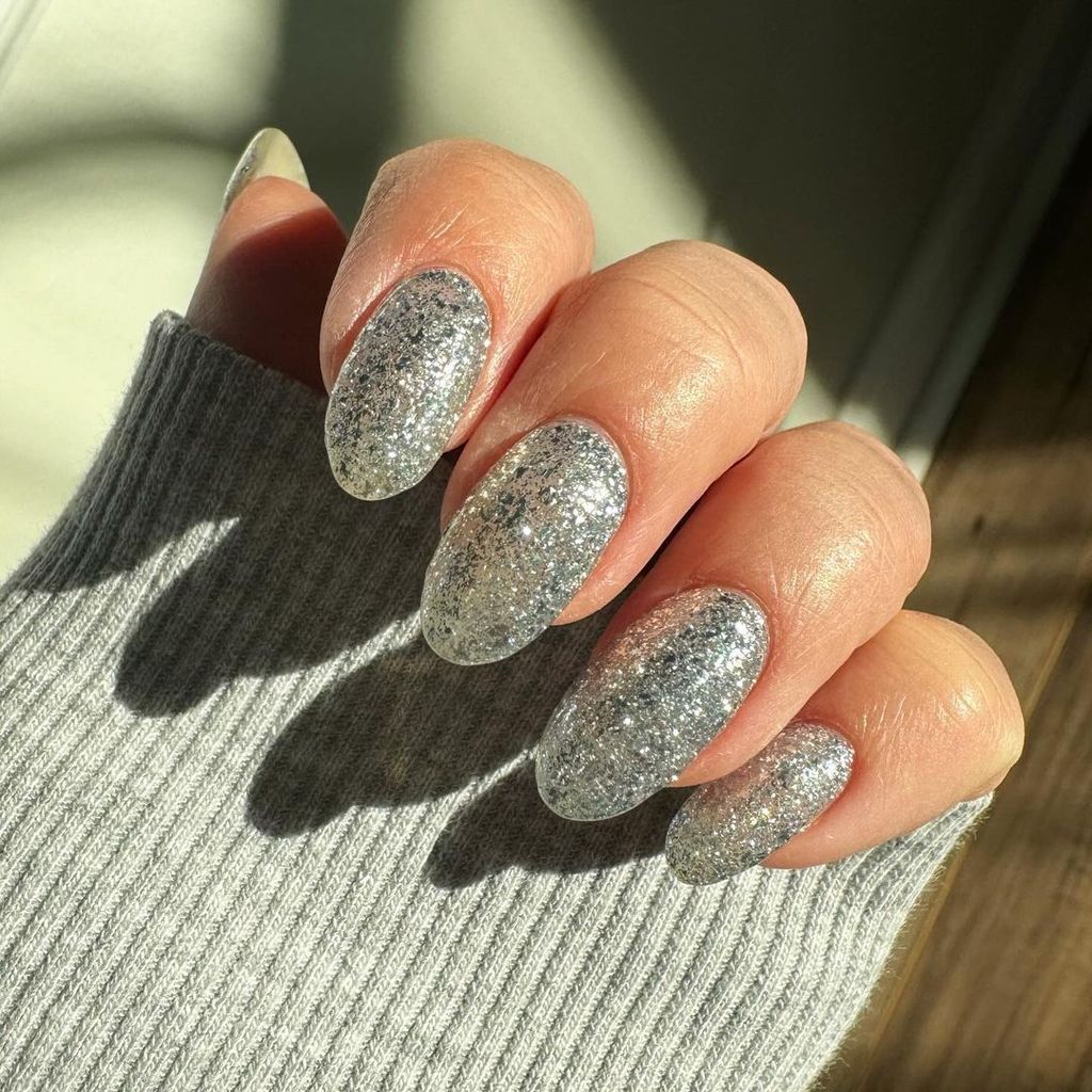 Dense Silver Glitter Medium Ovals — Cozy Winter Nails 2027