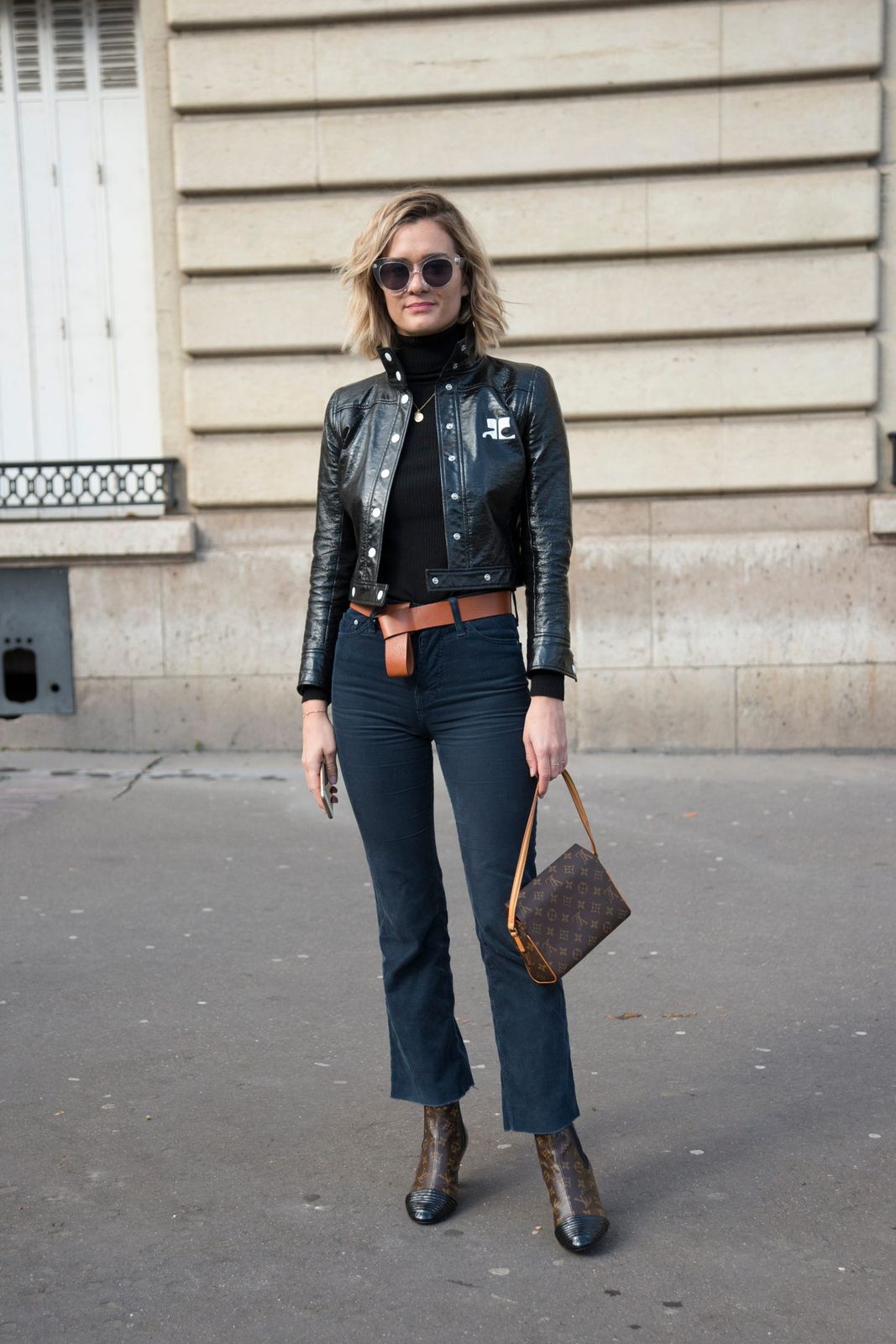 Patent Leather Jacket with Snakeskin Boots and Bootcut Jeans Patent Leather Jacket with Snakeskin Boots and Bootcut Jeans — Bootcut Jeans Outfits 2027 with Heels