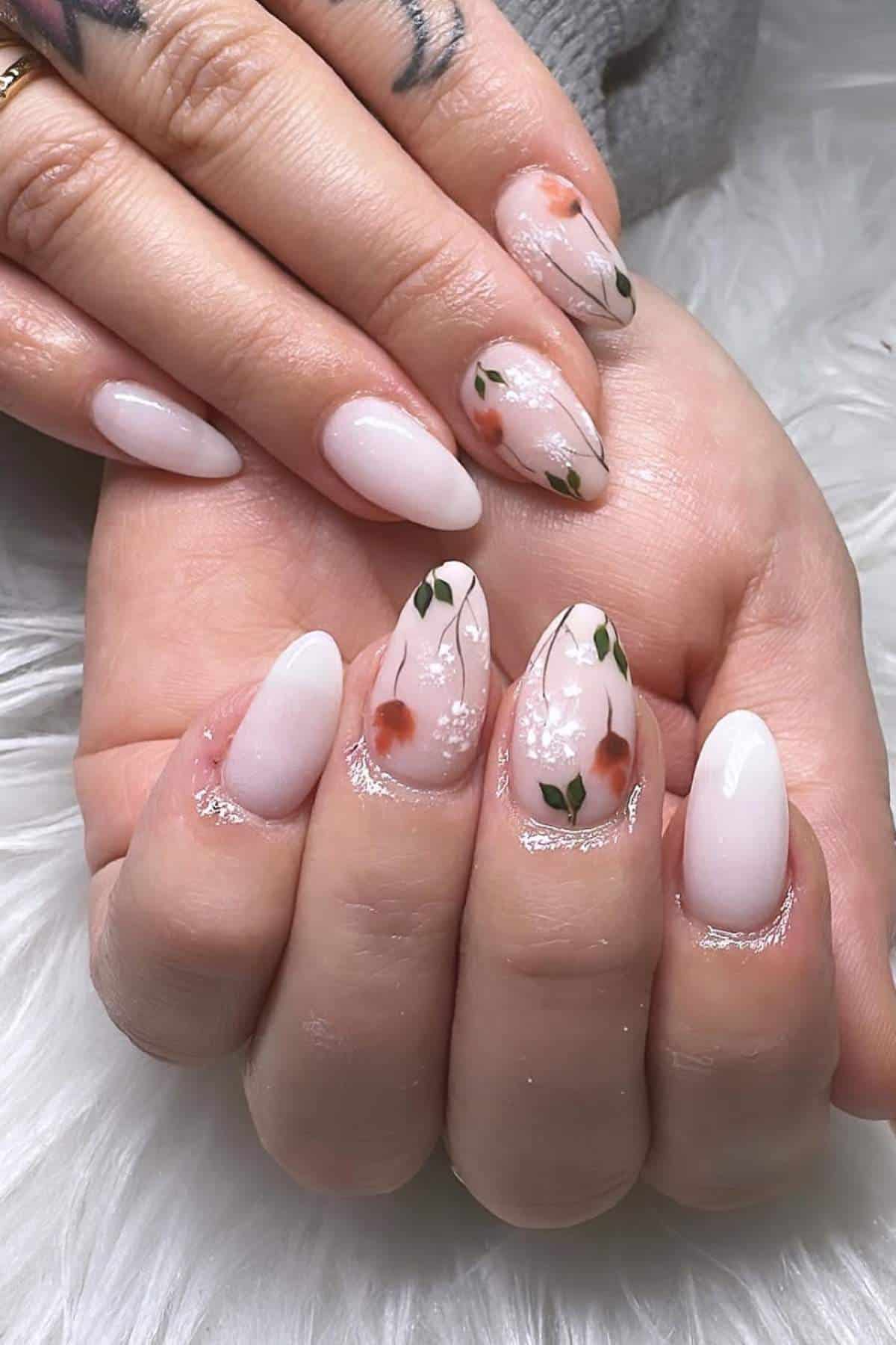 Milky White and Pink Floral Accents Milky White and Pink Floral Accents — Wildflower Flower Nails 2027
