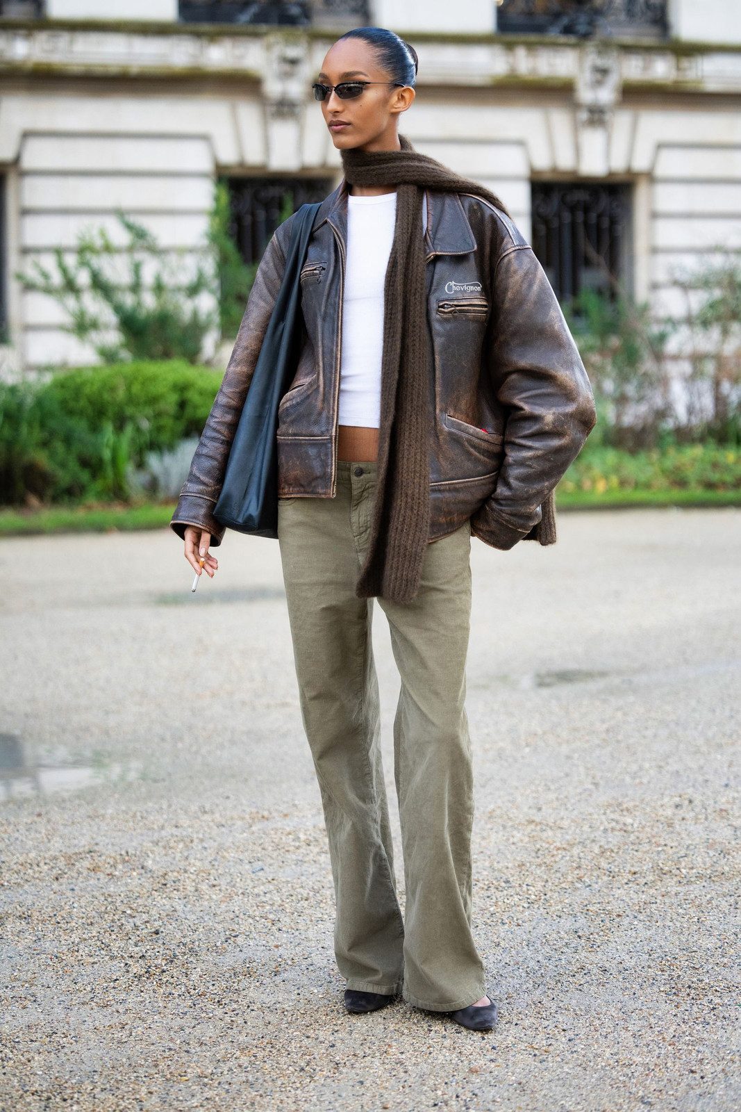 Olive Green Bootcut Jeans with a Leather Jacket — Work Bootcut Jeans Outfits 2027