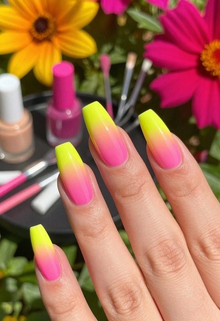 Neon Yellow Pink Ombre Coffin Nails Neon Yellow Pink Ombre Coffin Nails — Neon Ombre Nails 2027