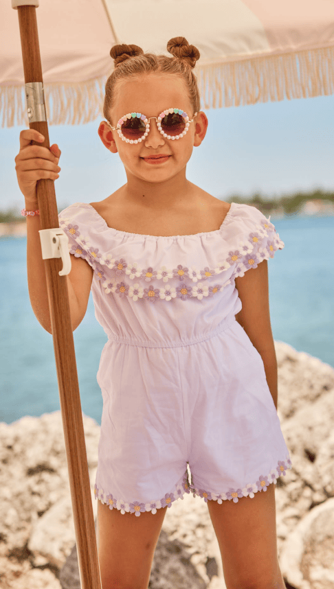 Ruffled Lavender Romper with Floral Appliques Ruffled Lavender Romper with Floral Appliques — Cute Outfits 2027 for Tweens