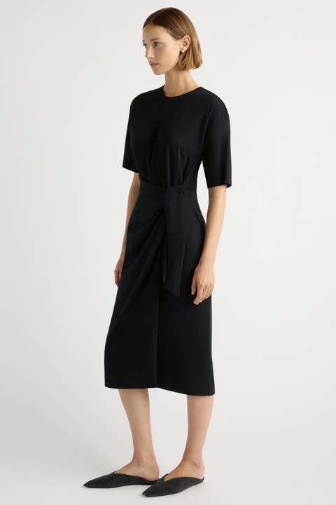 Black Jersey Midi Wrap Dress for Workwear — Wrap Dresses 2027