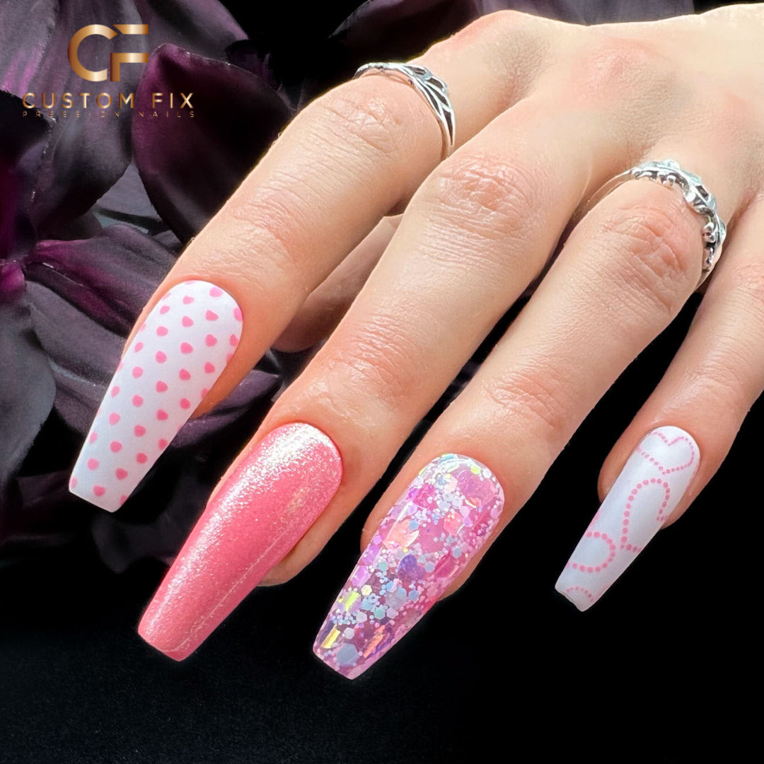 Pink Glitter Heart Outline Coffin Nails Pink Glitter Heart Outline Coffin Nails — Valentines Coffin Nails 2027