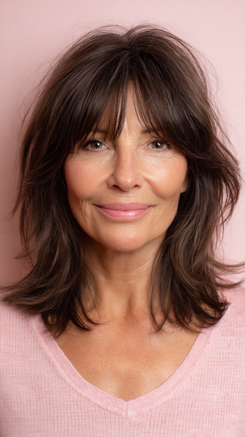 Dark Brown Long Bob With Curtain Bangs Dark Brown Long Bob With Curtain Bangs — Bangs 2027 for Women Over 50