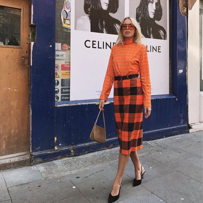 Orange Plaid Pencil Skirt and Turtleneck Combo Orange Plaid Pencil Skirt and Turtleneck Combo — Winter Colorful Outfits 2027