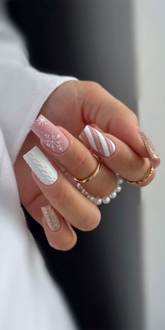 Matte And Glossy Visual Idea — White Christmas Nails 2026