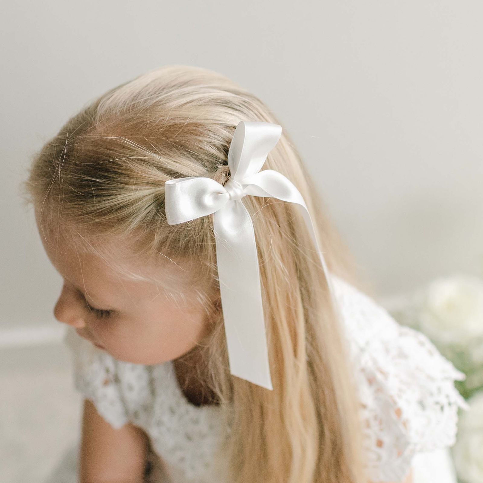Straight Fine Blonde White Ribbon — Ribbons Little Girl Hairstyles 2027