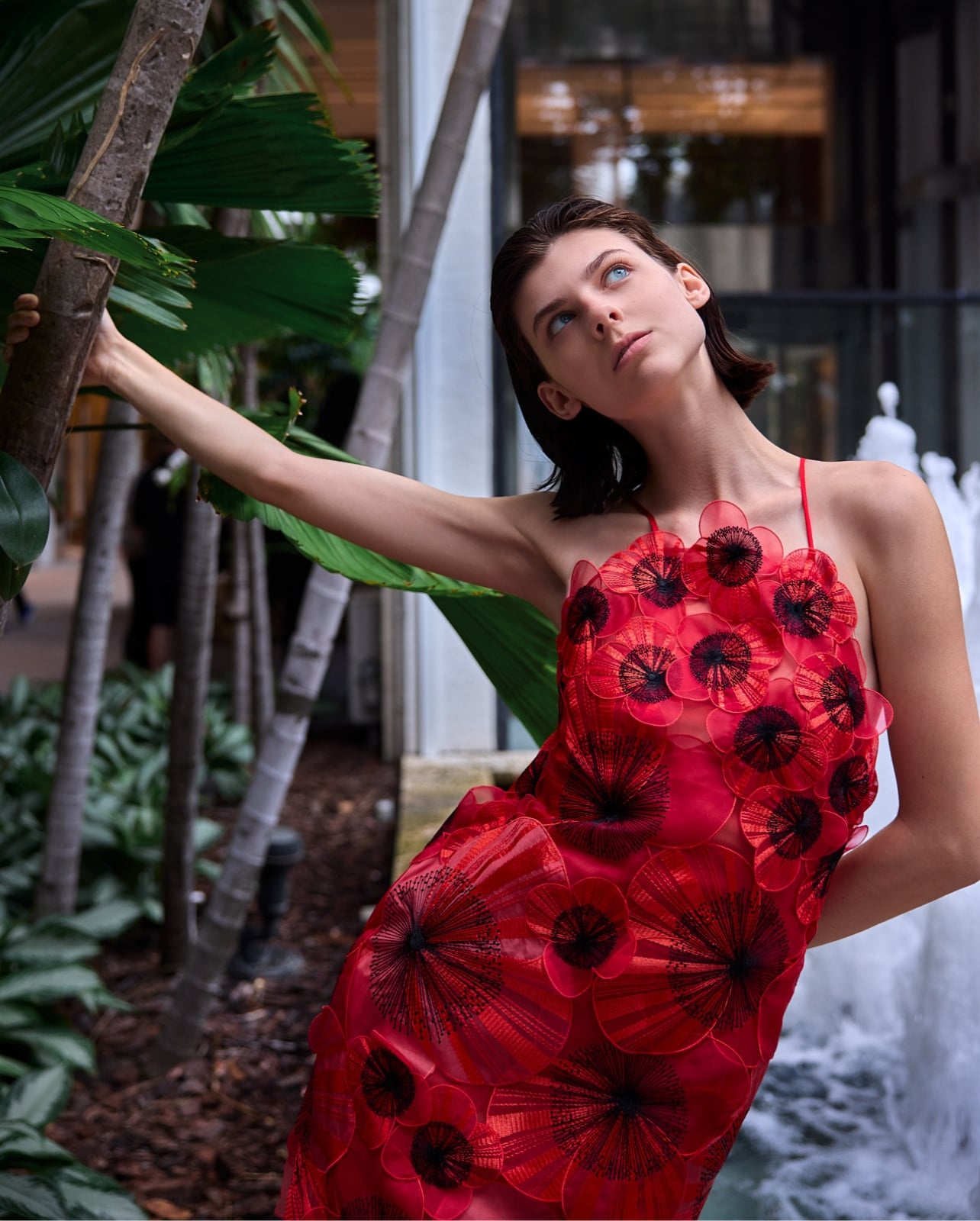 Red Halter Neck Dress with Striking 3D Floral Appliqué Detail — 3D Floral Outfits 2027