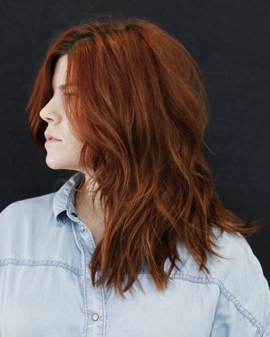 Rich Red Blowout With Side Part Rich Red Blowout With Side Part — Hair Color 2027 for Square Face