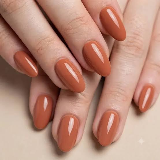 Warm Terracotta Orange Glossy Nails — Nail Colors 2027