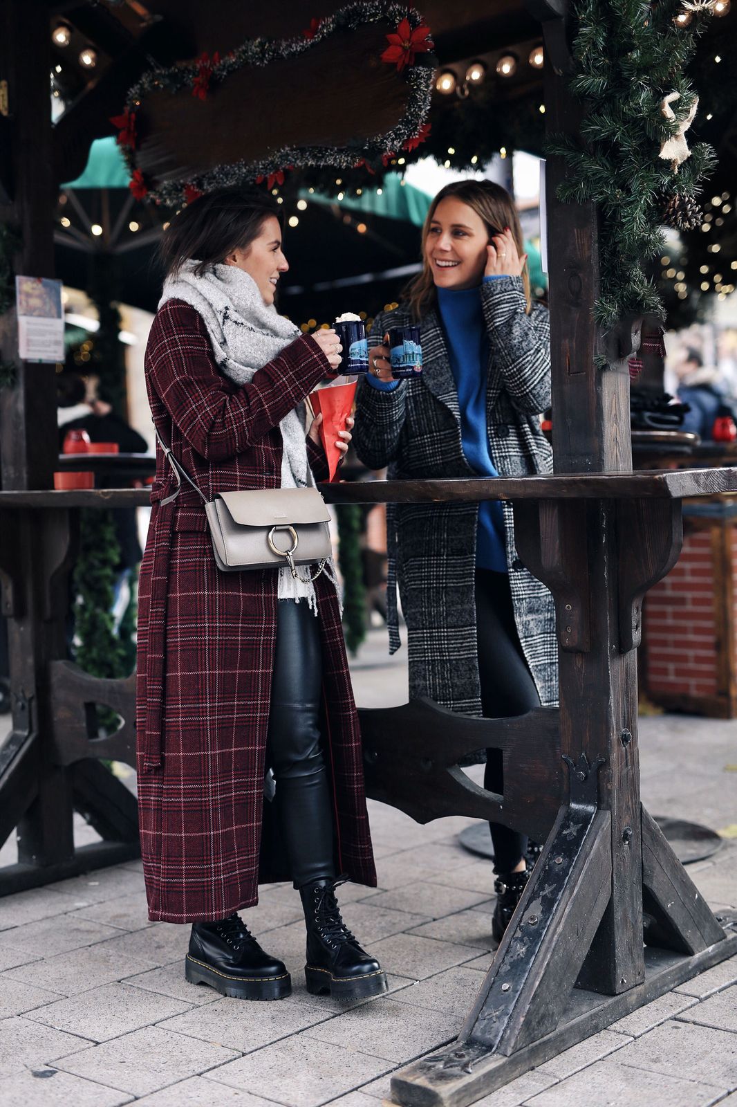 Plaid Coat and Leather Trousers for a Chic Market Ensemble — Christmas Market Outfits 2026