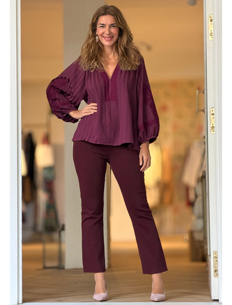 Casual Day Out: Deep Plum Blouse with Burgundy Trousers — Burgundy Outfits 2027