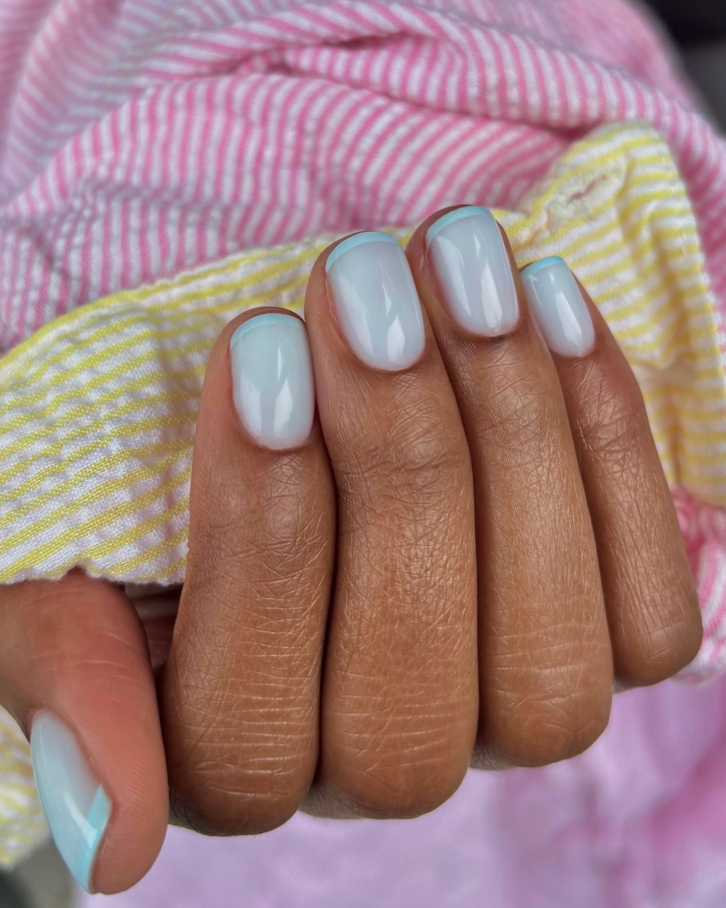 Glossy Pastel Blue Rounded Square Nails Glossy Pastel Blue Rounded Square Nails — Denim Nails 2027