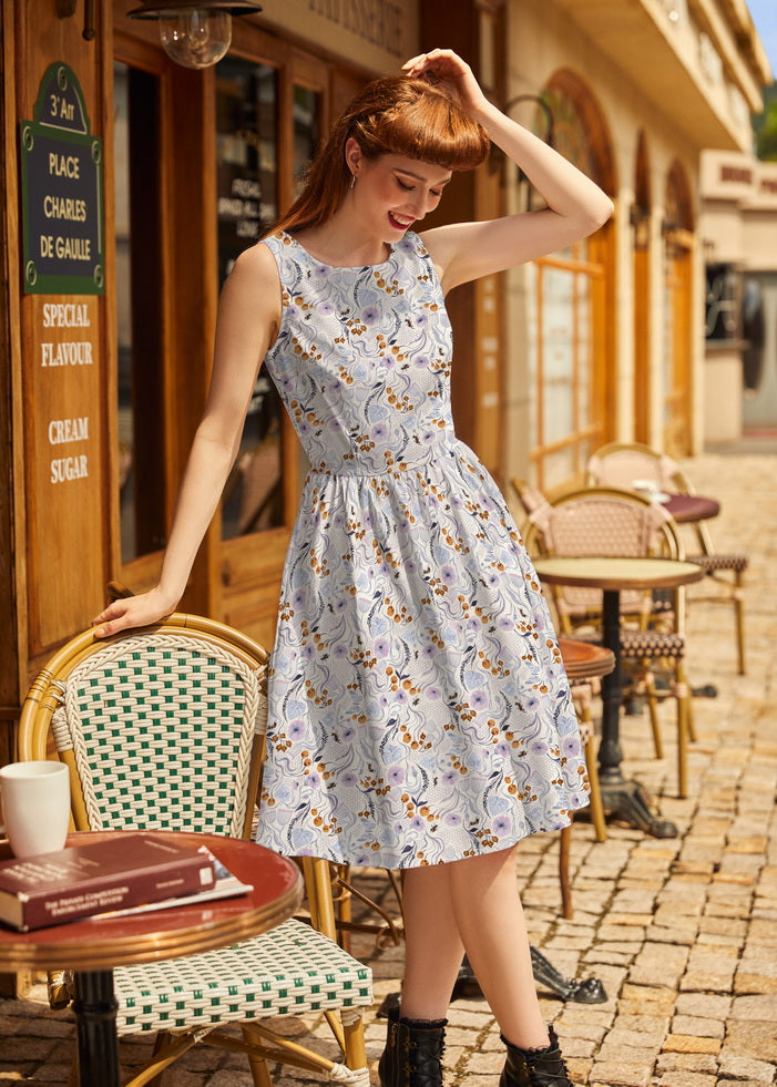 Light Blue Floral A-Line Dress with Ankle Boots Light Blue Floral A-Line Dress with Ankle Boots — Pin Up Outfits 2027