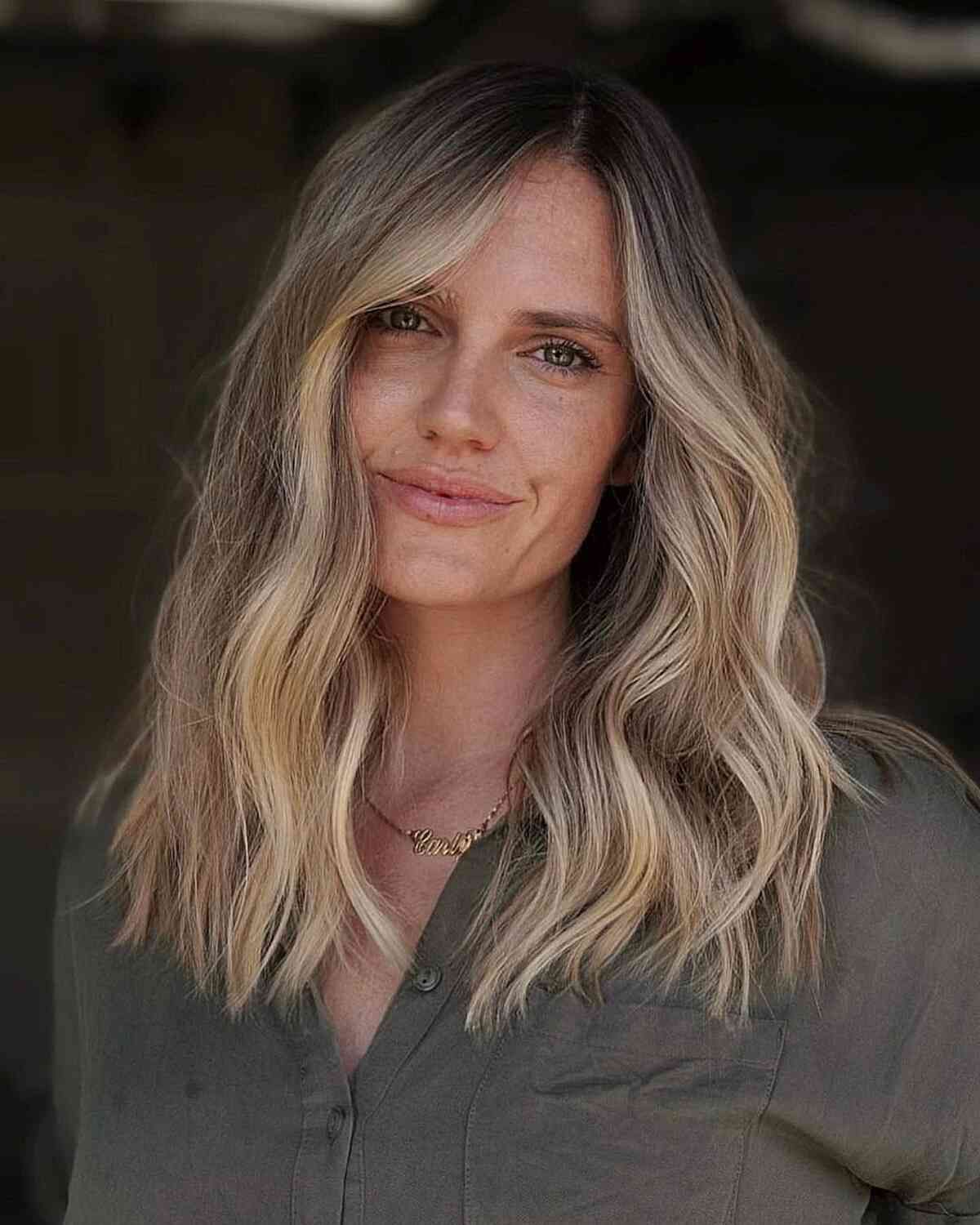 Collarbone Waves With Balayage Bangs Collarbone Waves With Balayage Bangs — Hairstyles 2027 for Square Faces