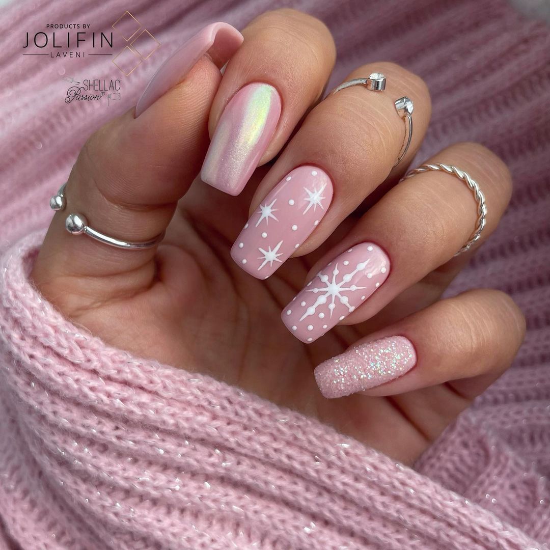 Pale Pink Snowflake Coffin Nails Pale Pink Snowflake Coffin Nails — Winter Wonderland Nails 2027