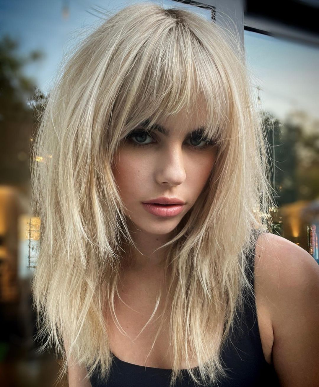 Platinum Shag With Wispy Bardot Bangs Platinum Shag With Wispy Bardot Bangs — Bardot Bangs 2027
