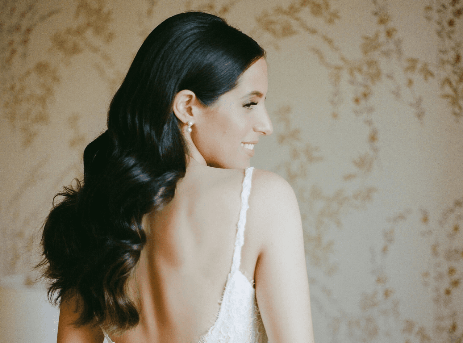 Glossy Dark Brown Side Waves — Bride Hairstyles 2027