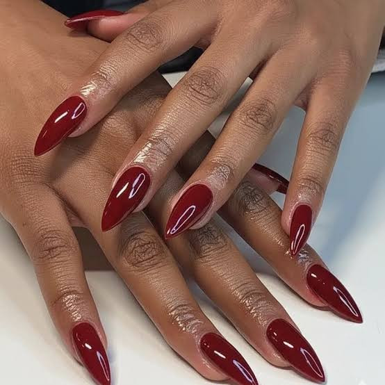 Classic Red Glossy Oval Nails Classic Red Glossy Oval Nails — Red Nails 2027 for Medium Skin