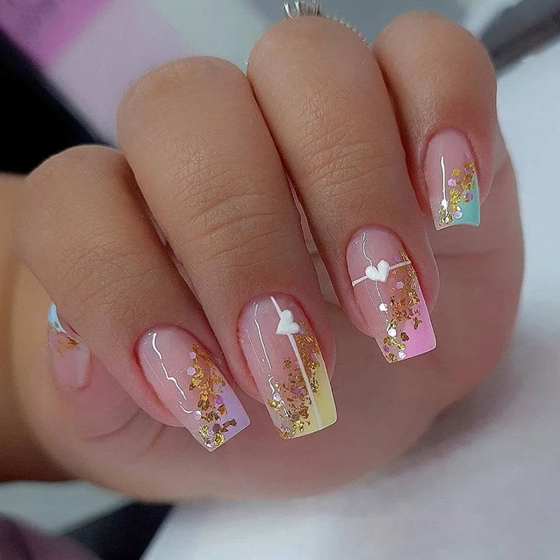Short Pink Gold Foil Pastel Gradient Coffin Nails Short Pink Gold Foil Pastel Gradient Coffin Nails — Short Heart Coffin Nails 2027