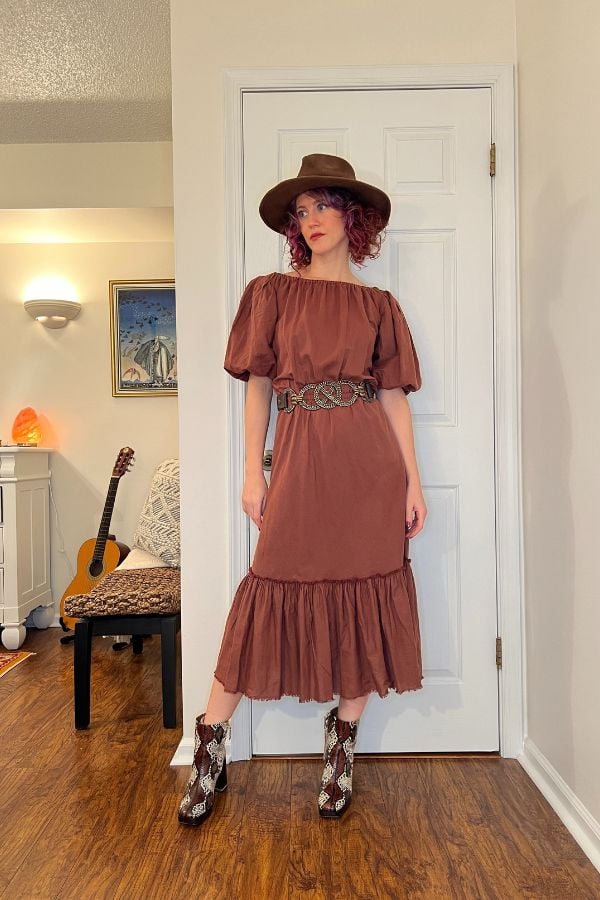 Embroidered Cowboy Boots with a Puff-Sleeve Midi Dress Embroidered Cowboy Boots with a Puff-Sleeve Midi Dress — Nashville Outfits 2027